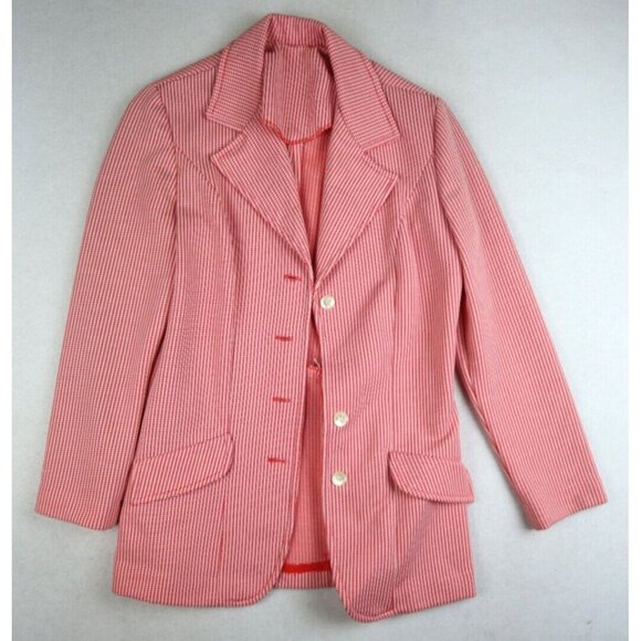 VINTAGE 1970s RED & WHITE HOUNDSTOOTH  BLAZER JACKET - BODIN KNITS - SIZE S/M - Picture 2 of 8